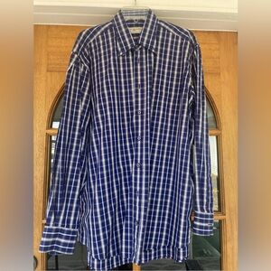 Luciano Barbera Men’s Blue And Grey Plaid Button Up Size XXL